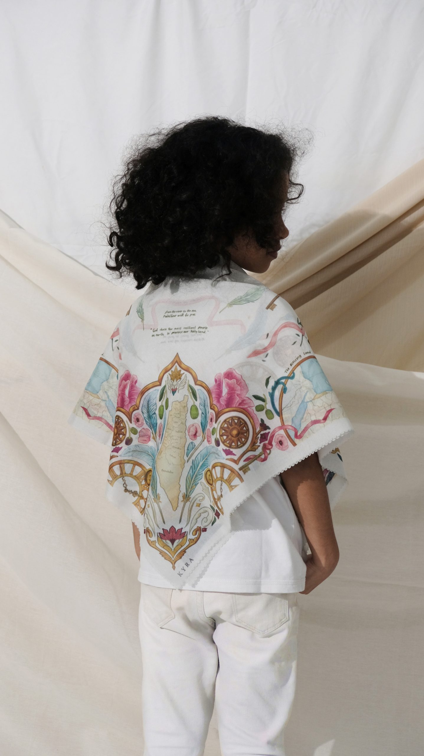 Kids Edition Illustration Scarves in White - Libre Palestine Series - Image 6
