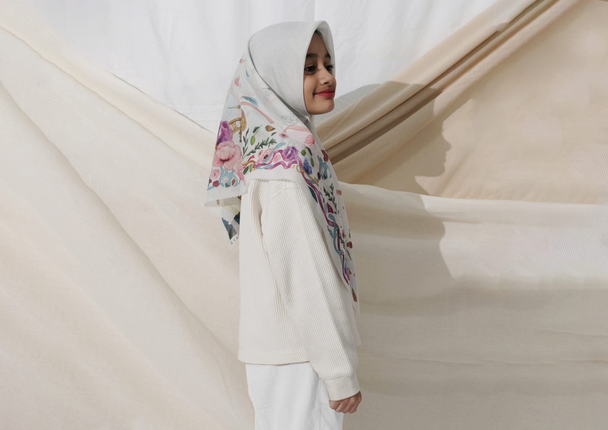 Kids Edition Illustration Scarves in White - Libre Palestine Series - Image 3