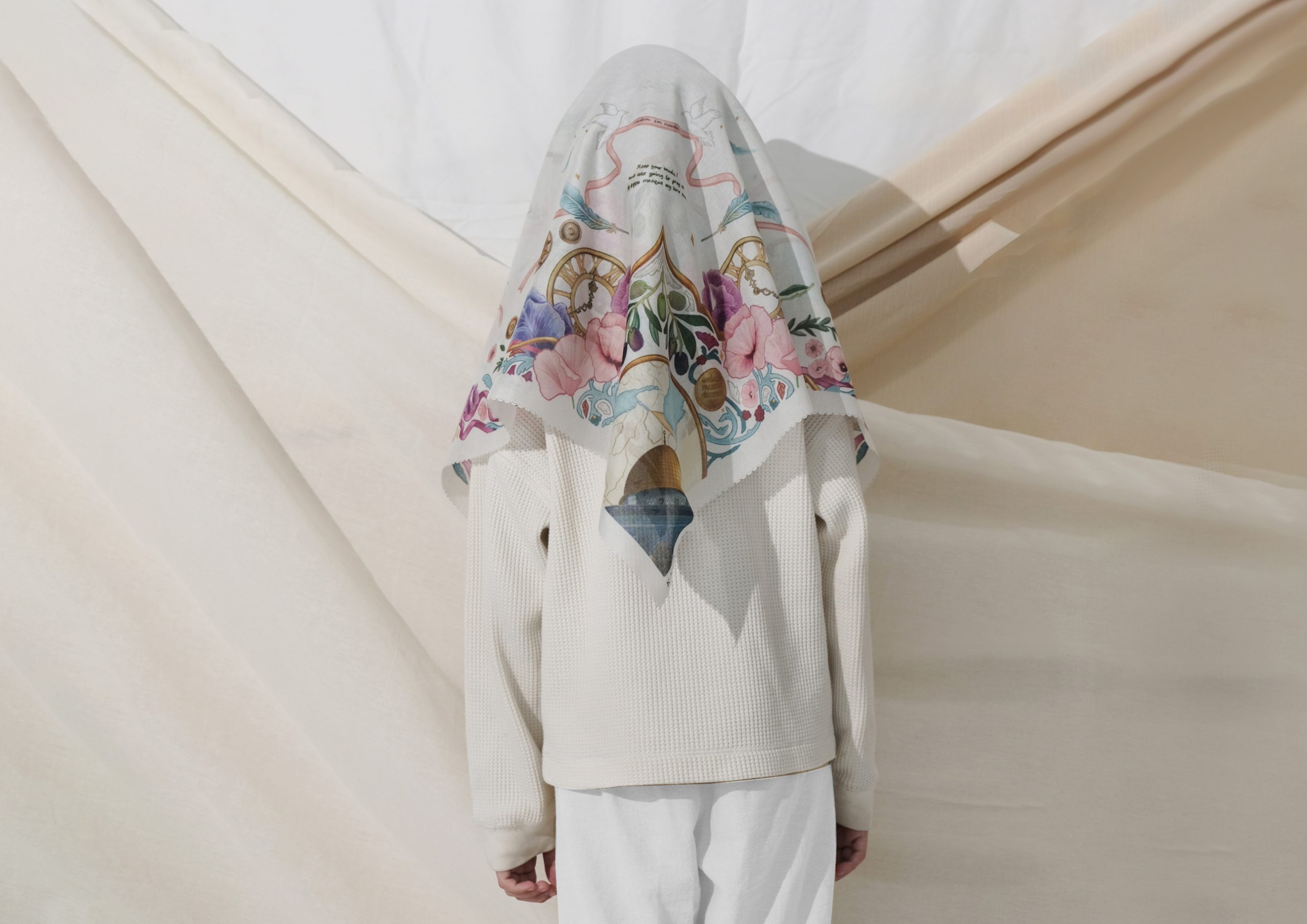 Kids Edition Illustration Scarves in White - Libre Palestine Series - Image 4