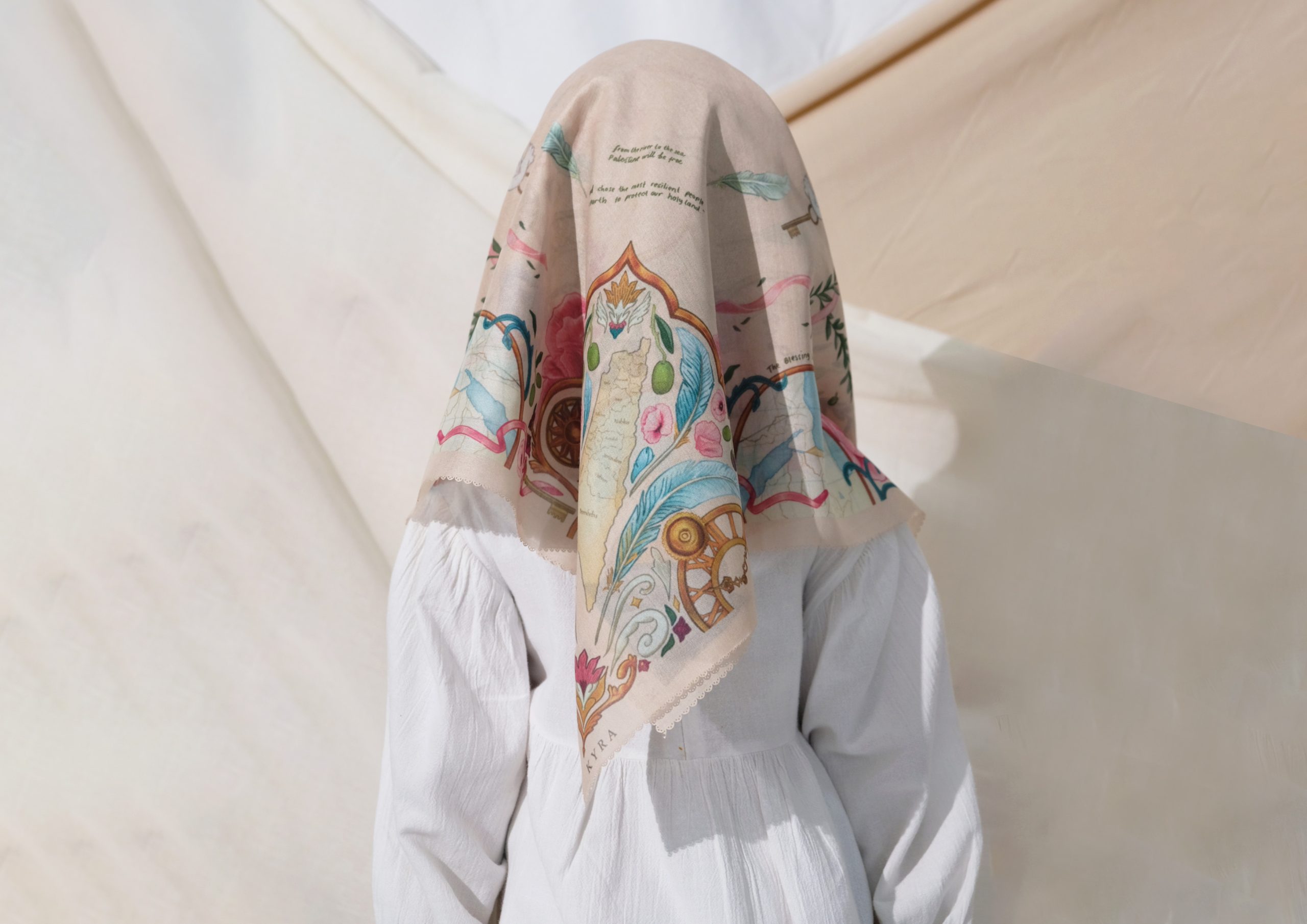 Kids Edition Illustration Scarves in Beige - Libre Palestine Series - Image 4