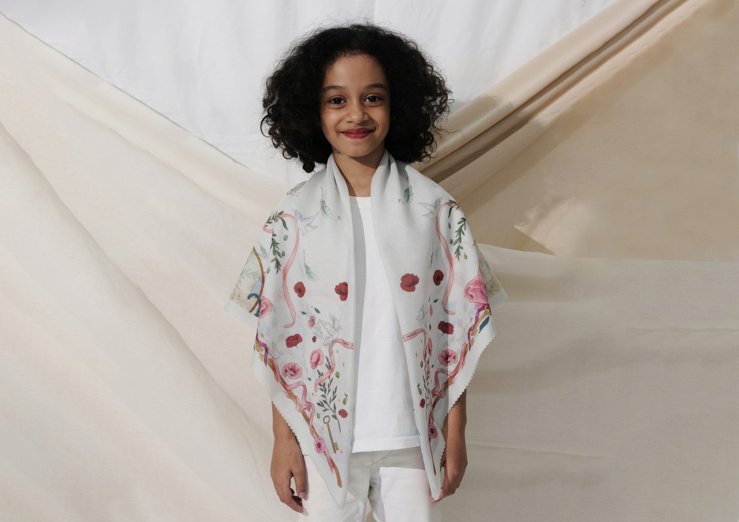 Kids Edition Illustration Scarves in White - Libre Palestine Series - Image 5