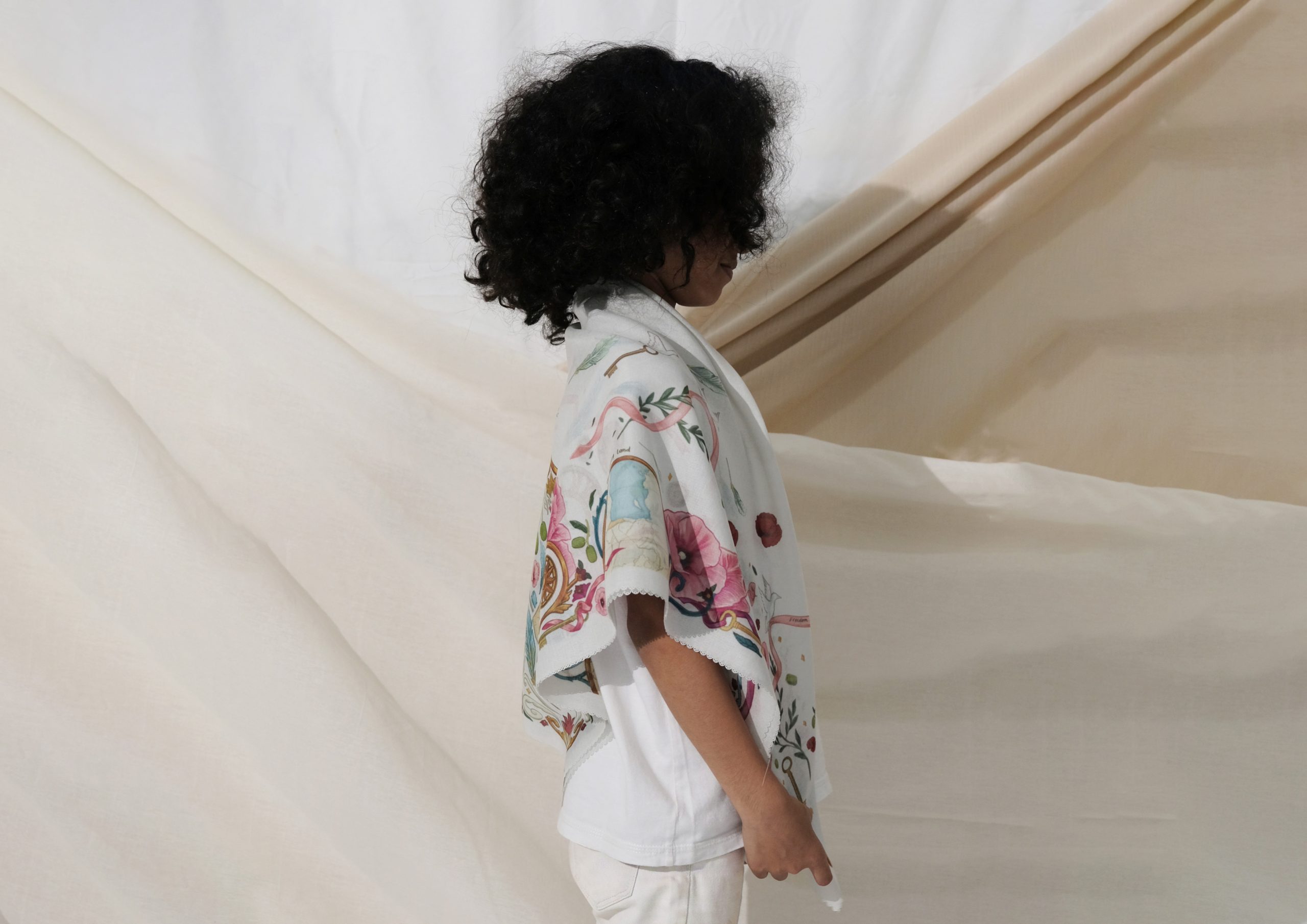 Kids Edition Illustration Scarves in White - Libre Palestine Series - Image 7
