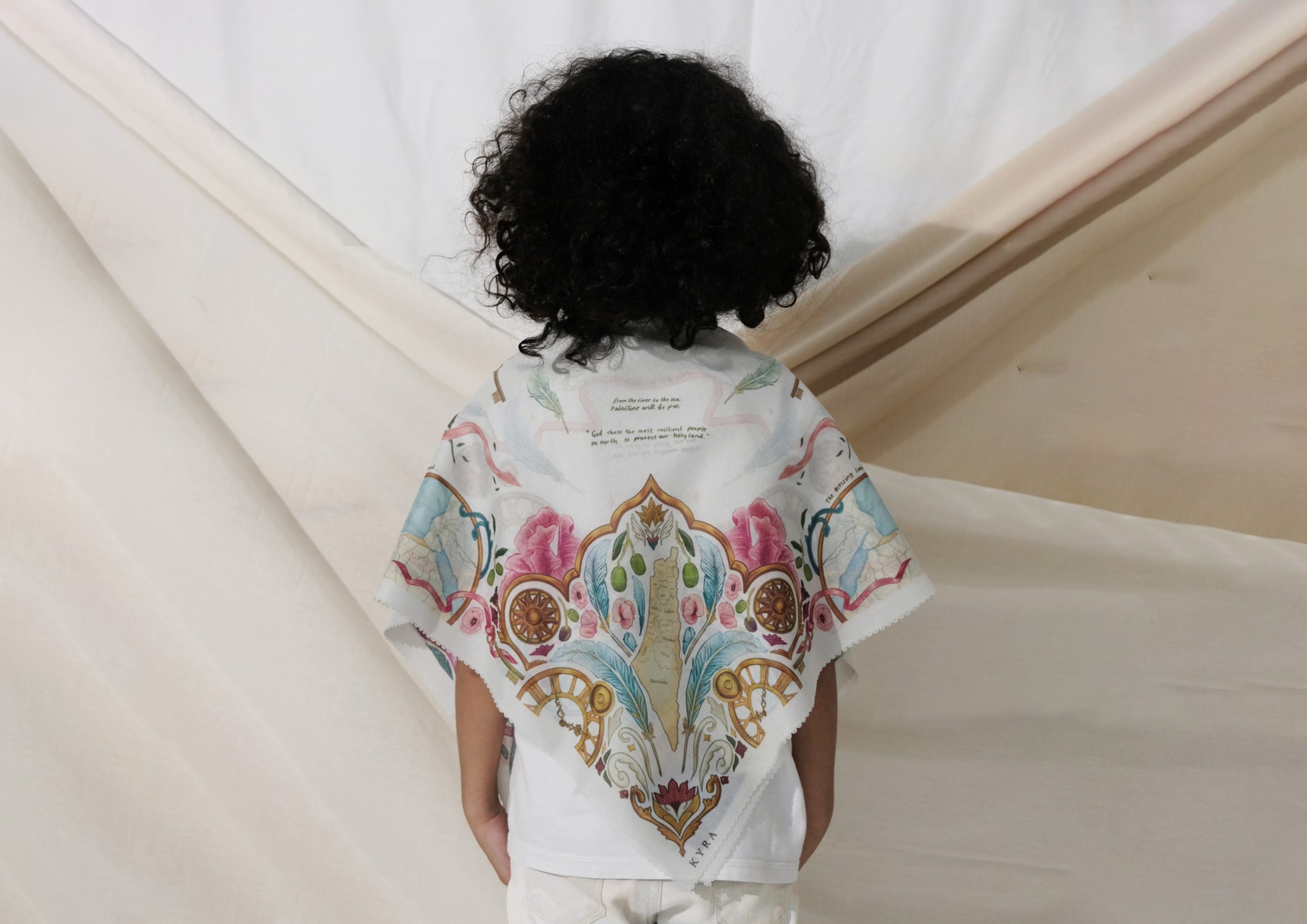 Kids Edition Illustration Scarves in White - Libre Palestine Series - Image 8