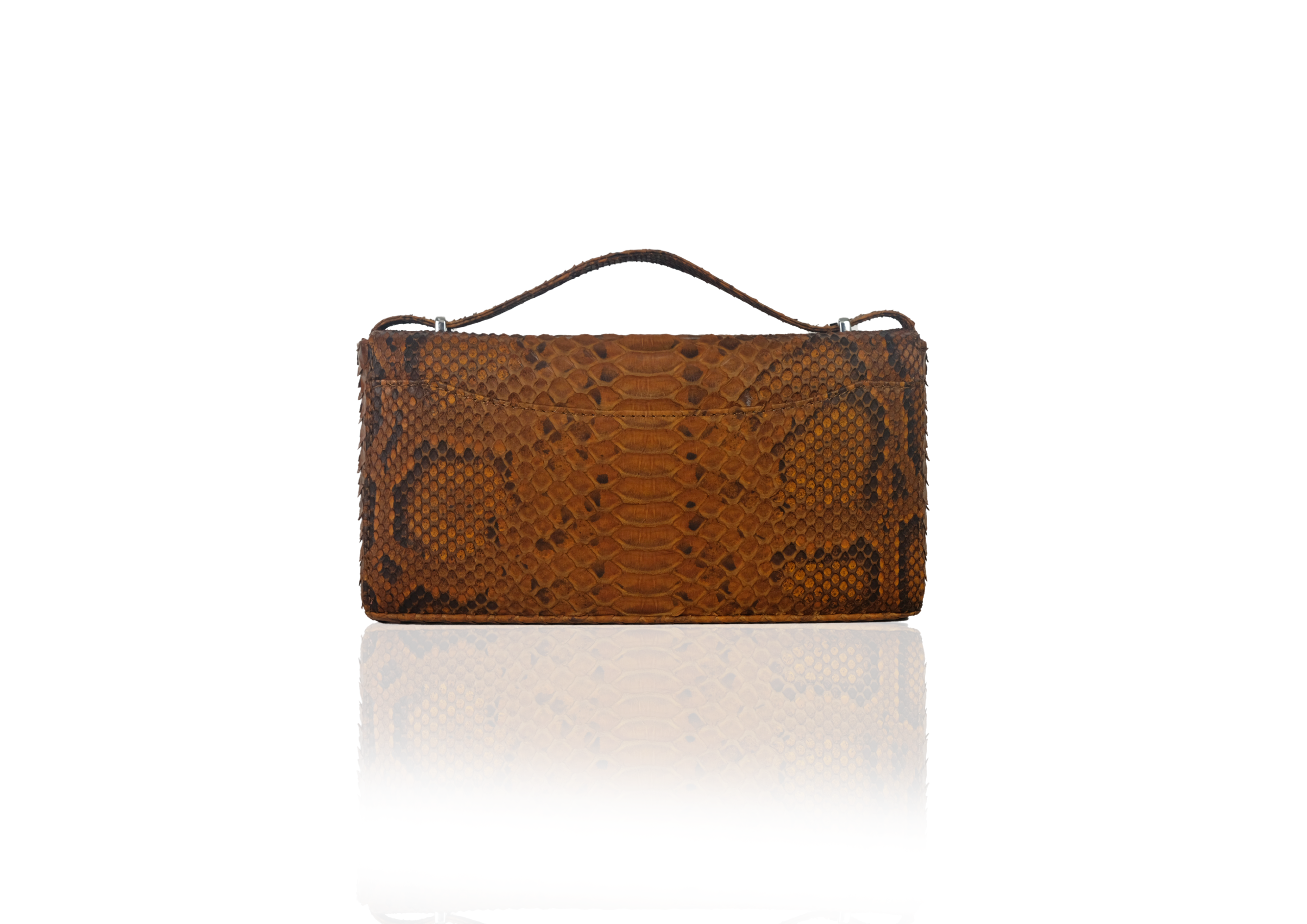 Tampak Belakang Tas Kulit Ular Asli Warna Cokelat untuk Wanita Elegan