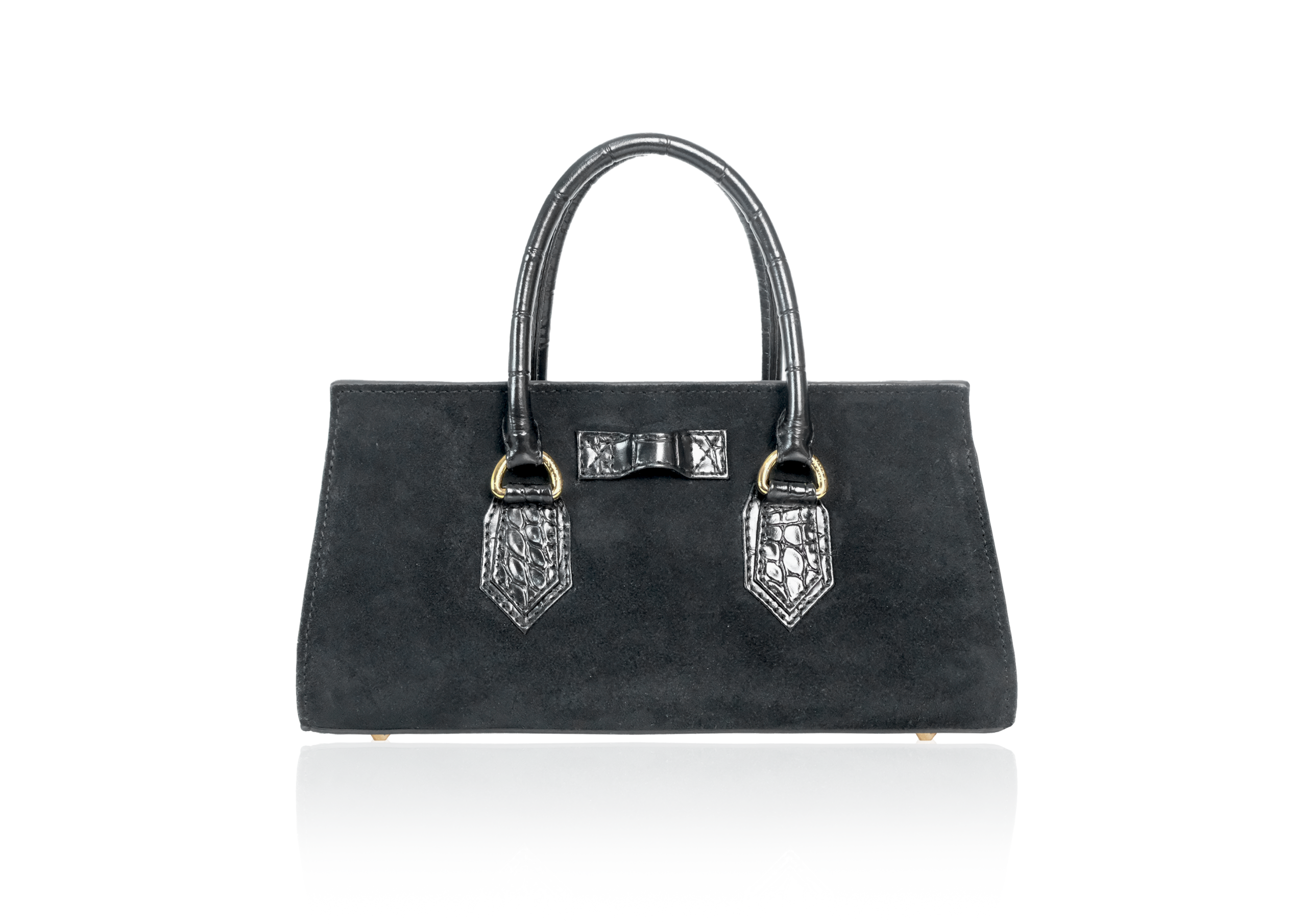 Adriana Lungo in Black Suede and Black Croc Effect Flap - Image 5