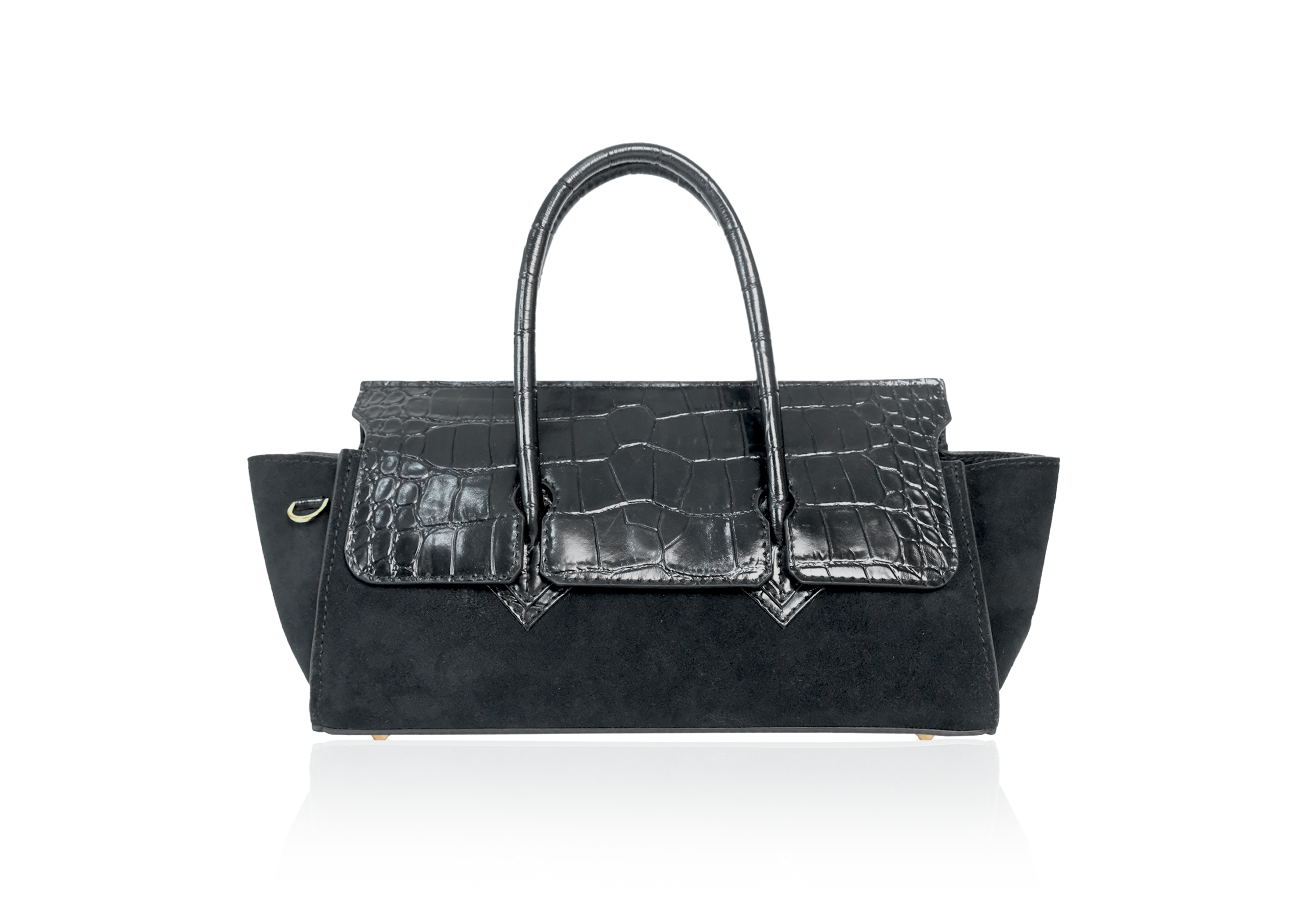 Adriana Lungo in Black Suede and Black Croc Effect Flap - Image 2