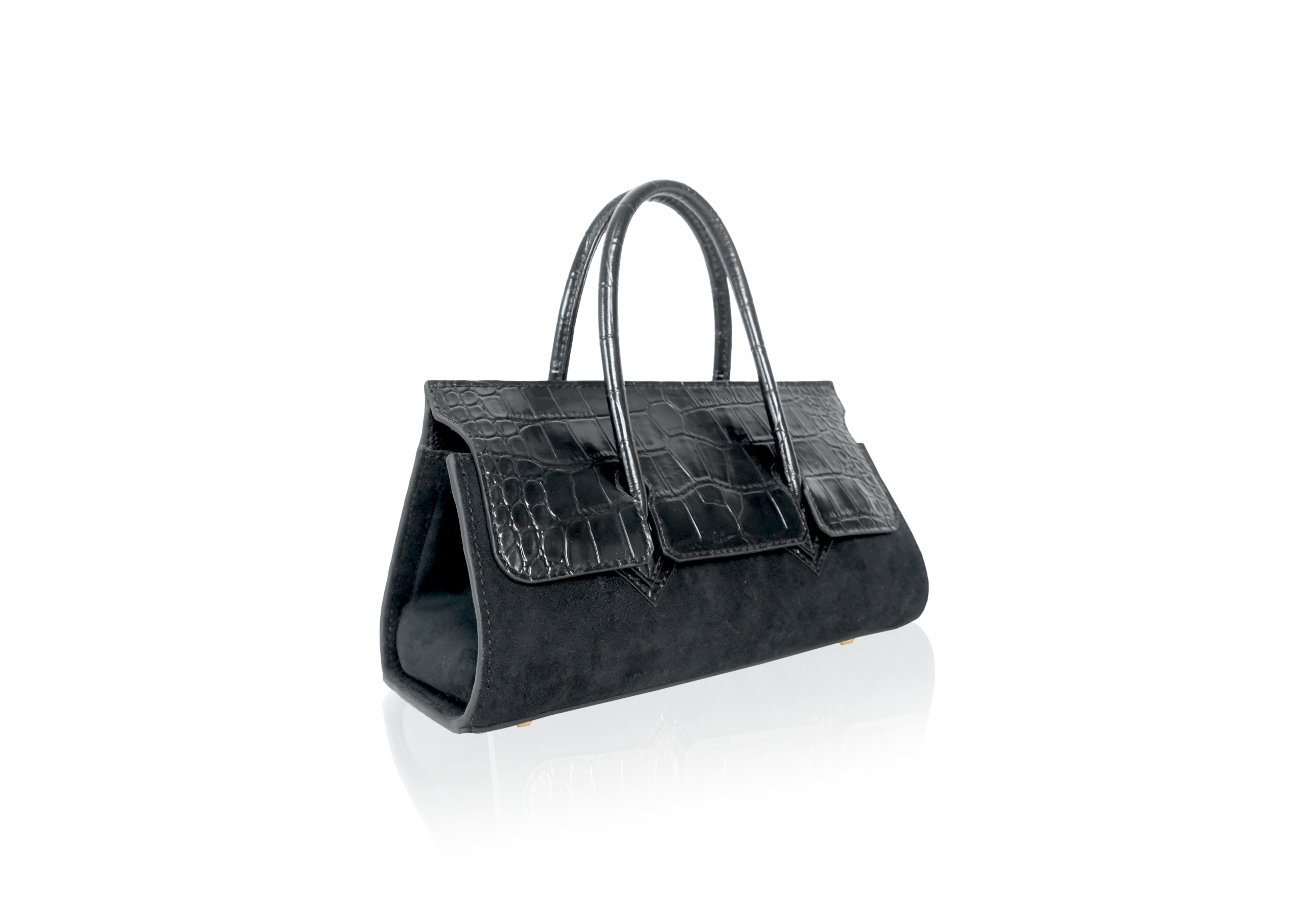 Adriana Lungo in Black Suede and Black Croc Effect Flap - Image 3