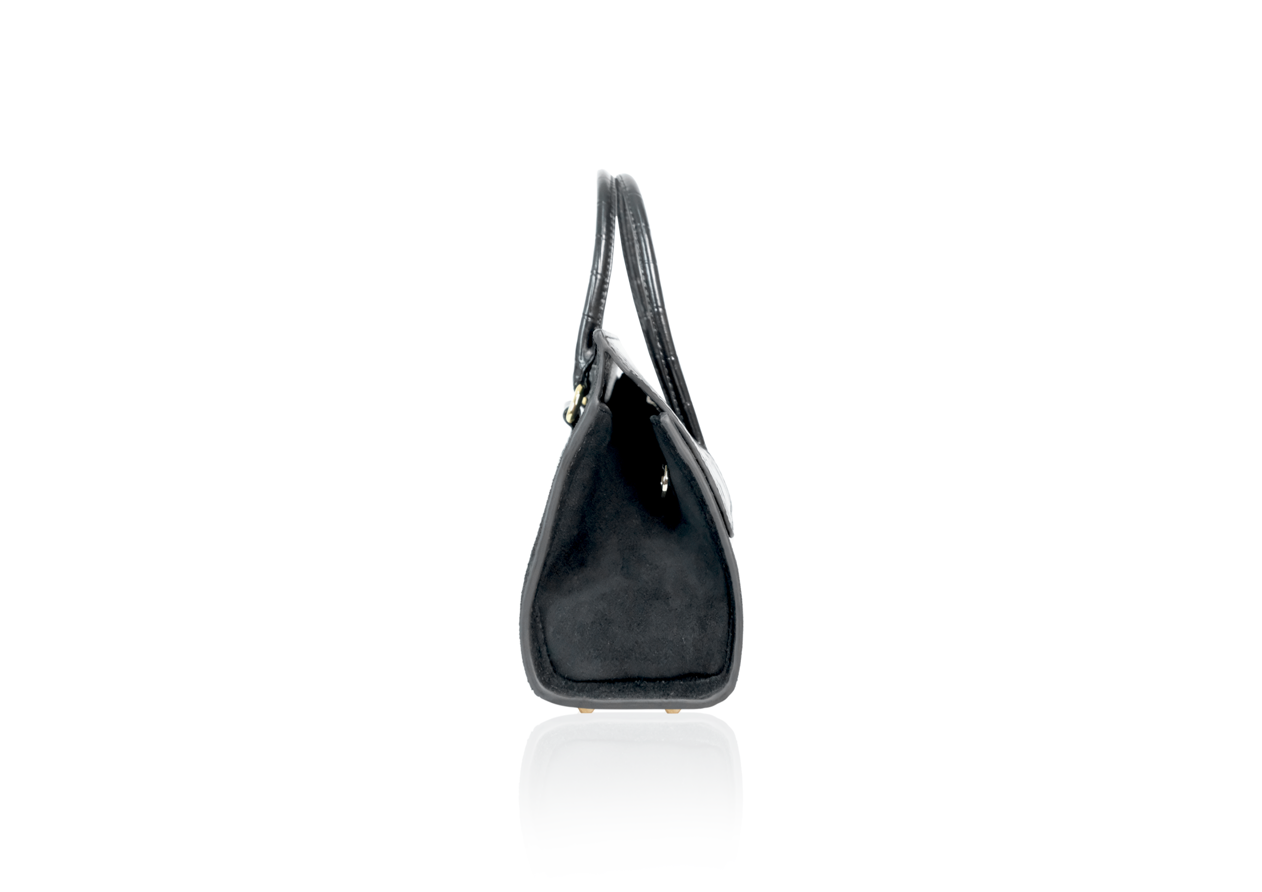 Adriana Lungo in Black Suede and Black Croc Effect Flap - Image 4