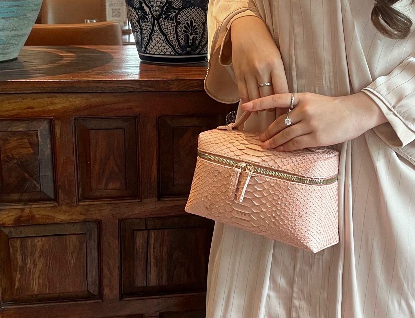 Pink Python Leather Handbag