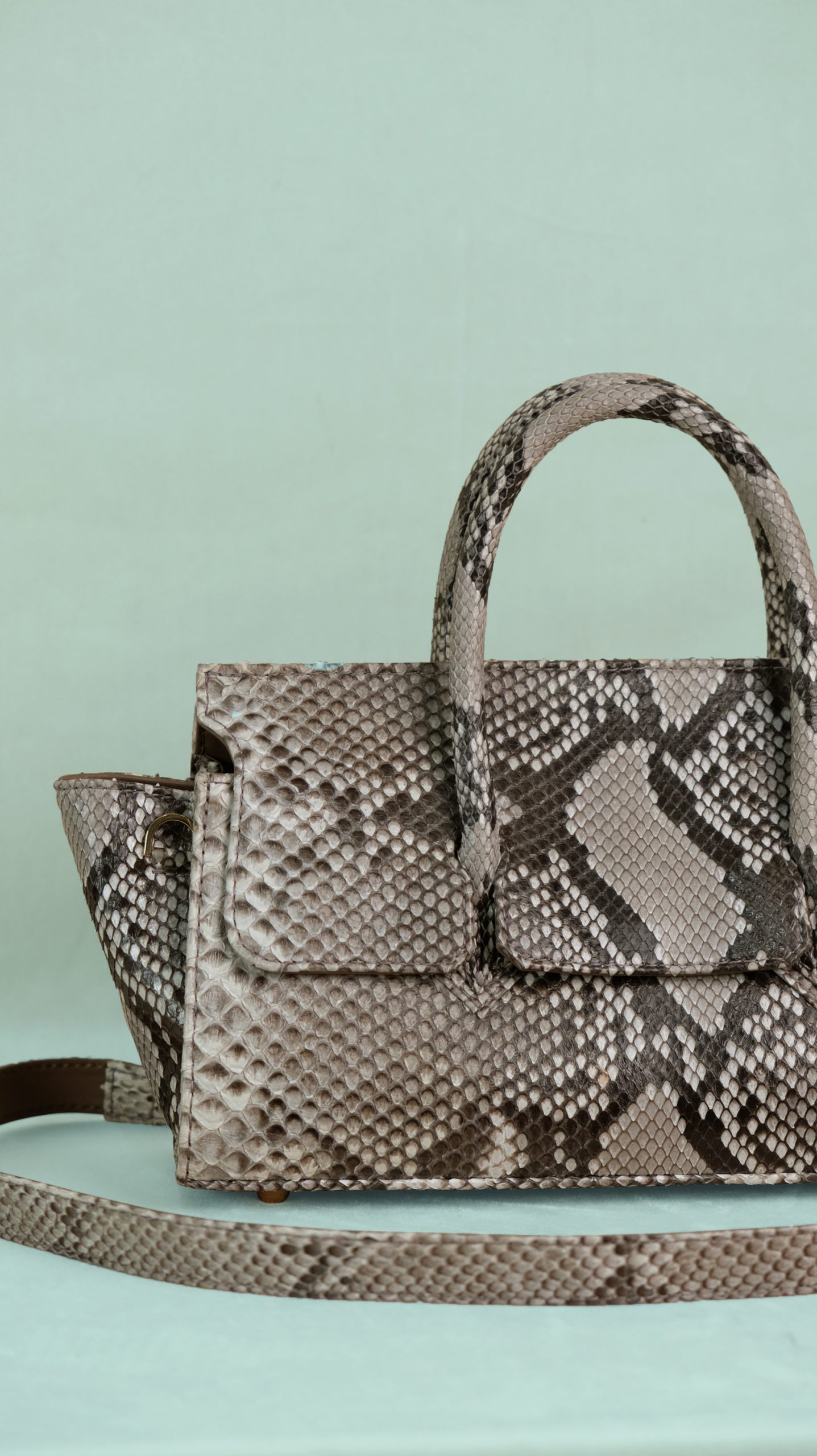 Birkin-style exotic bag with natural python skin colour