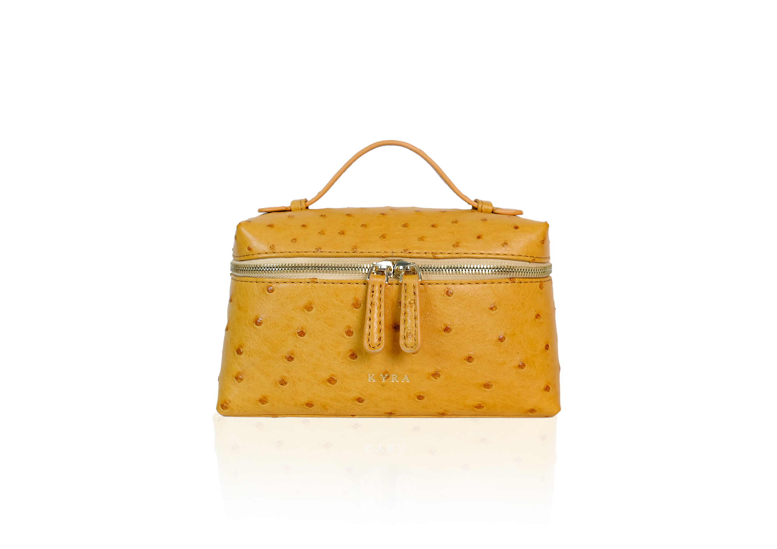 Cognac ostrich leather bag with an adjustable strap for versatile shoulder and crossbody styling